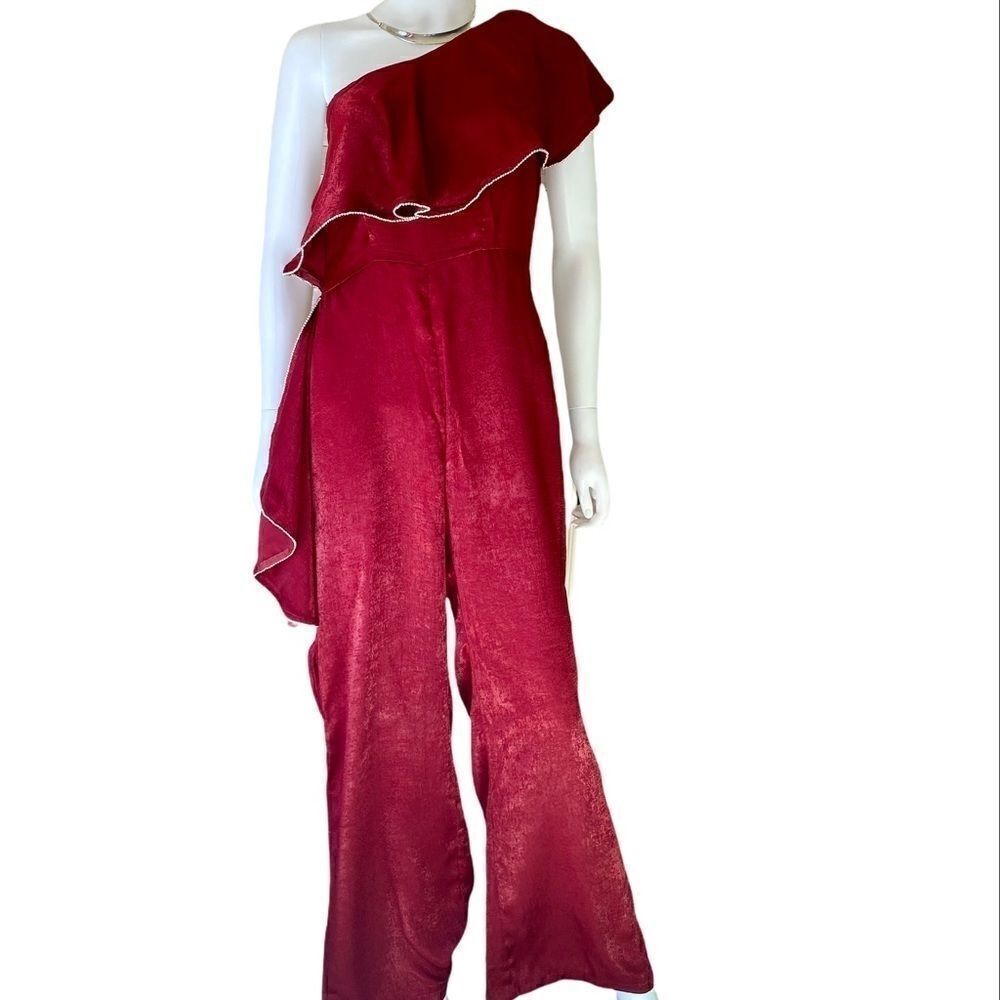 NWT Lulumari One Shoulder Wide Leg Jumpsuit w/ Rhinestone Detail